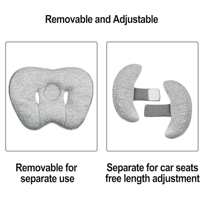 2 in 1 Baby Support Pillow, Adjustable Banana Shape Baby Neck Head Travel Pillow Stroller Insert Cushion for Kids, Toddler, Gray-CubbioJoy