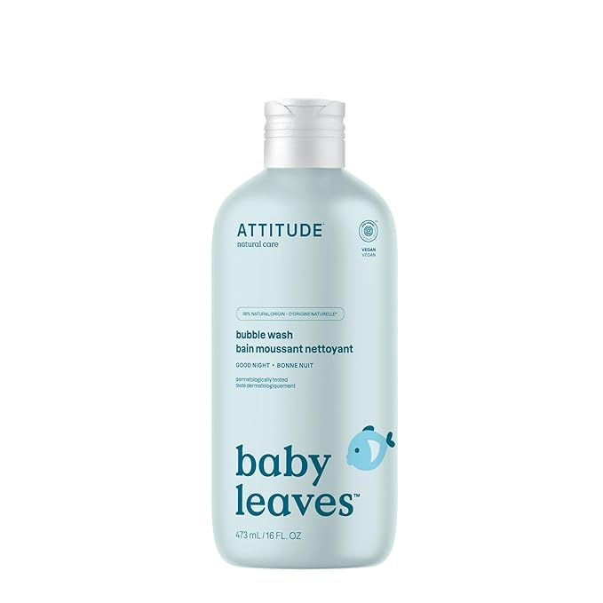 ATTITUDE Bubble Body Wash for Baby, EWG Verified, Dermatologically Tested, Plant and Mineral-Based, Vegan, Good Night, 16 Fl Oz-CubbioJoy