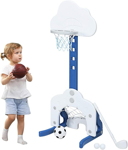 Costzon Kids Basketball Hoop, Toddler Sports Activity Center w/ 5 Adjustable Height Levels, Basketball Soccer Golf Game Set, Indoor Outdoor Basketball Hoop Set Gift for Baby Infant-CubbioJoy