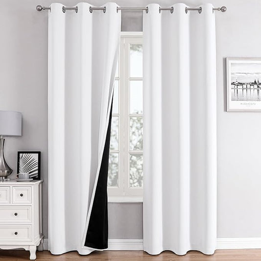 ChrisDowa 100% Blackout Curtains 84 inch Long for Bedroom with Black Liner, 2 Thick Layers Total Blackout Thermal Insulated Grommet Window Curtains 2 Panels Set (Pure White, 38 x 84 Inch)-CubbioJoy