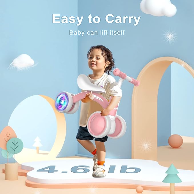 Colorful Lighting Baby Balance Bike Toys for 1 Year Old Girl Gifts, 10-36 Month Toddler Balance Bike, No Pedal 4 Silence Wheels & Soft Seat Pre-School First Riding on Toys, 1st Birthday Gifts.-CubbioJoy