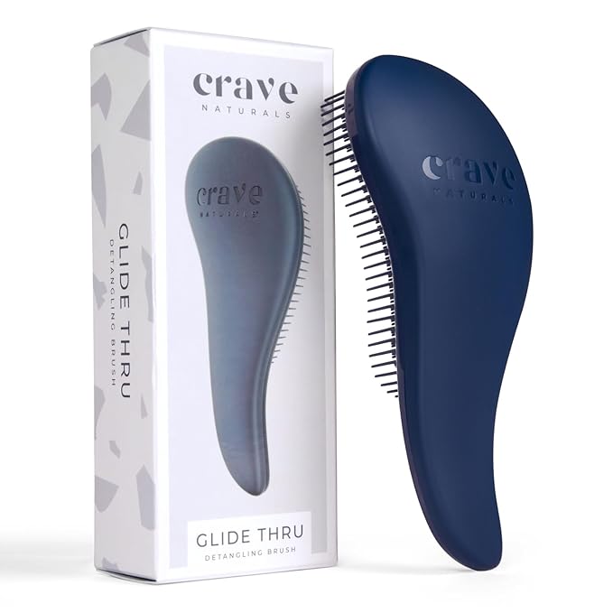 Crave Naturals Glide Thru Hair Brush - Detangler Brush for Curly, Straight, Wet or Dry Hair - Gentle Detangling Brushes for Adults, Kids, Toddlers - Hair Accessories for Women, 7.5"x3" - Blue-CubbioJoy