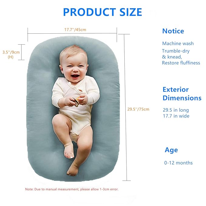Baby Lounger for Newborns, Soft Baby Nest & Floor Cushion, Portable Diaper Changing Pads for Boys & Girls 0-12 Months(Misty Blue)-CubbioJoy