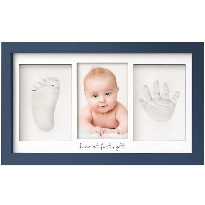 Baby Hand and Footprint Kit - Clay Handprint Keepsake Frame, Newborn Nursery Picture Frame, Personalized New Mom Gifts for Baby Shower & Registry (Midnight Blue)-CubbioJoy