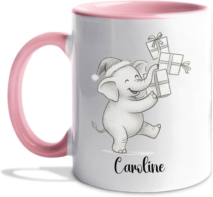 Cute Elephant Coffee Cup With Name, Personalized Elephant Lover Coffee Mug Gift For Men Women Kids Children, Awesome Animal White Ceramic Teacup 11 Oz 15 Oz, Custom Name Elephants Accent Coffee Mug-CubbioJoy