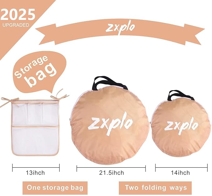 Baby Safety Crib Tent Infant Pop up Mosquito Net Nursery Bed Canopy Netting Cover - Keep Baby from Climbing Out with Hanging Diaper Storage Bag (Beige)-CubbioJoy