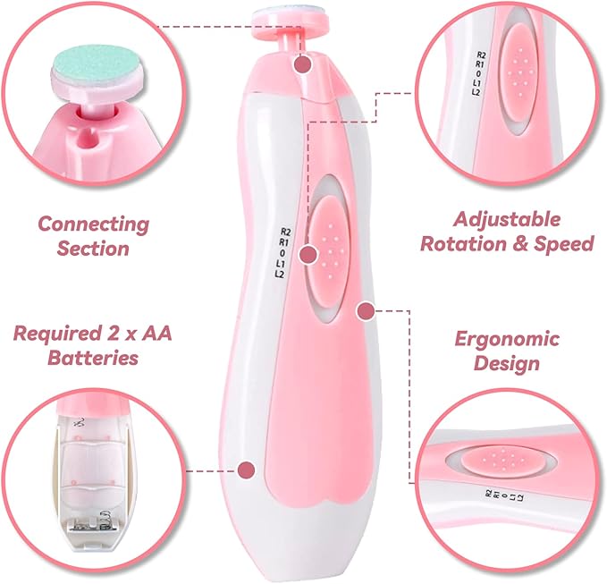 Baby Nail Trimmer Electric-6 in 1 Baby Nail File Clippers Infant Grooming Kit Manicure Set for Toddler or Adults, Pink-CubbioJoy