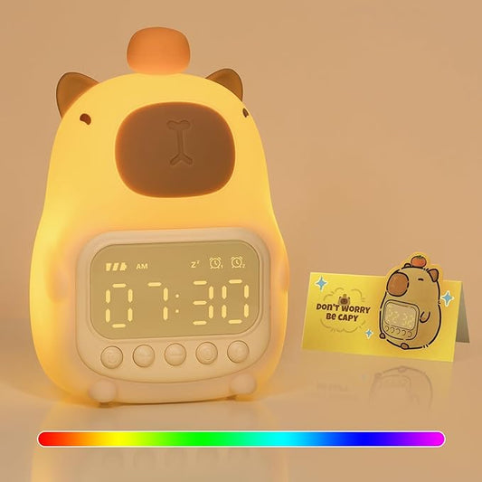 Capybara Alarm Clock with Night Light for Kids, 7 RGB Color Cute Alarm Clocks for Bedrooms Ok to Wake Clocks, Silicone Animal Tabletop Lamp for Teen Girls Boys-CubbioJoy