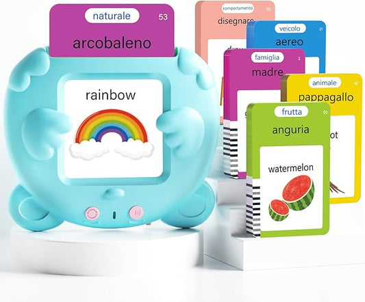 Italian and English Talking Flash Cards for Toddlers, 510 Sight Words Bilingual Learning Toys for Children, Autism Pocket Speech Therapy Toys, Italiano Vocabulary Educational Flashcards-CubbioJoy