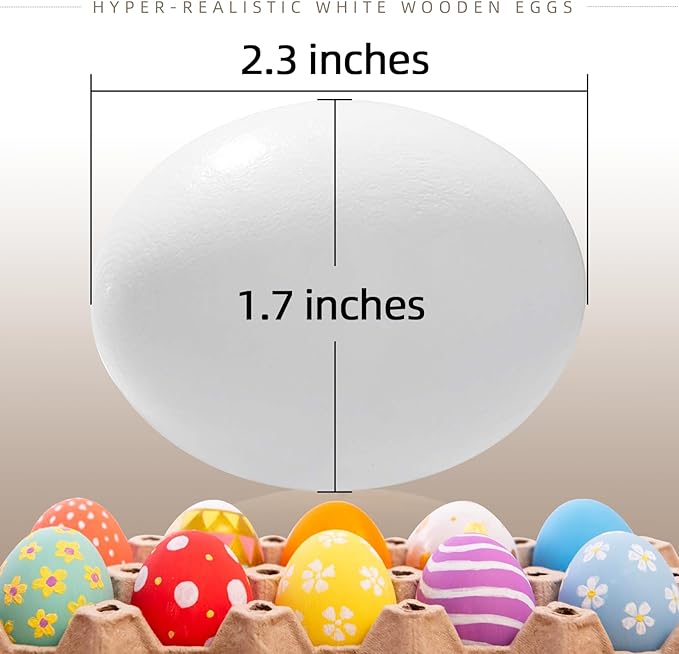 CALPALMY 24 Pieces Hyper-Realistic White Wooden Eggs - 2 Dozen Fake Easter Eggs for Painting, Decorating, Crafting, Pretend Play, Simulation Toys, Fake Food, Nest Box Training-CubbioJoy