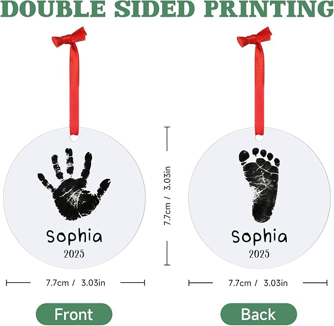 Baby Hand and Footprint Ornament - Baby's Frist Christmas Ornaments with Custom Photo, Name, Date - Personalized Baby Gifts, Newborn Keepsake, New Mom Gifts-CubbioJoy