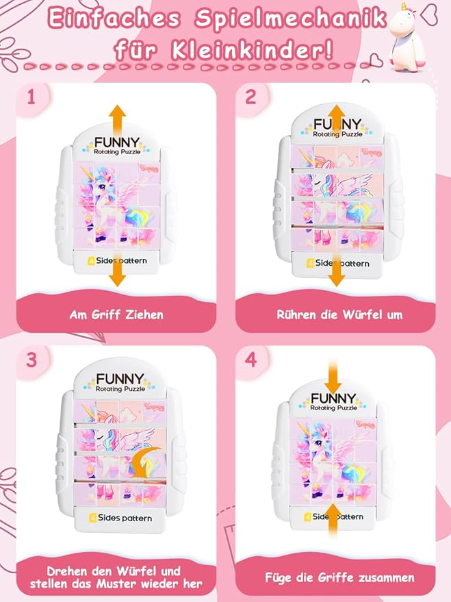 16-Piece Rotating Puzzles for Kids 4-6, Toddlers Puzzles 2-4, Road Trip, Airplane Activities Game, Travel Toys - Brain Teaser, Fine Motor Skills - Birthday Gifts Boys & Girls - Pink Alicorn-CubbioJoy
