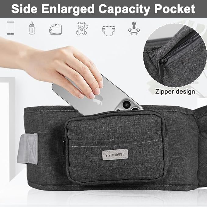 Baby Hip Carrier, Hip Seat Baby Carrierwith Adjustable Waistband, Ergonomic No-Slipped Seat, Breathable Materials for Newborns to Toddlers（Black-CubbioJoy