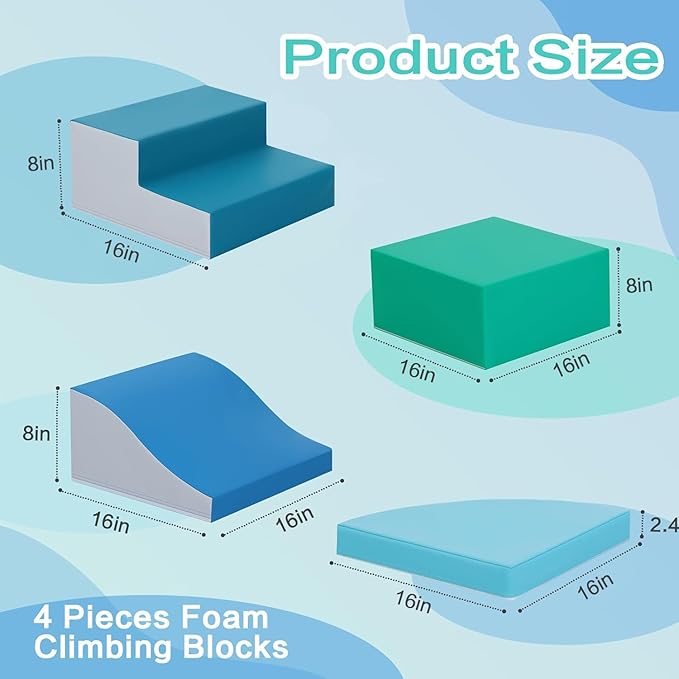 4-Pieces Climbing Toys for Toddlers: PU Leather - Soft Play Climbing for Toddlers - Foam Climbing Blocks for Crawling and Sliding Indoor Playground for Kids-CubbioJoy