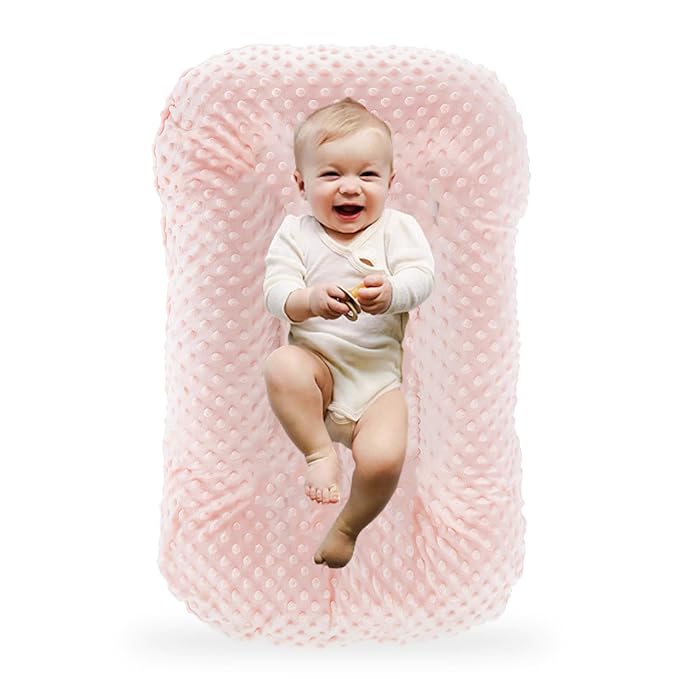 Baby Lounger for Newborn,Baby Nest for Newborn Soft Cotton Breathable for Playtime & Relaxation,Flat Babies Essentials Gifts Newborn Lounger for Boys & Girls 0-12 Months(Pink Bean)-CubbioJoy
