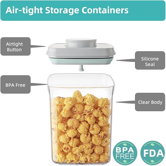 Ankou Airtight Container Set (1000ml 4 Pcs) Stackable One Press Openning Food Containers for Snacks Sugar Salt Herbs Spices Coffee Bean Formula Popcorn BPA-Free Tight Seal - Clear (1.0 QT * 4)-CubbioJoy