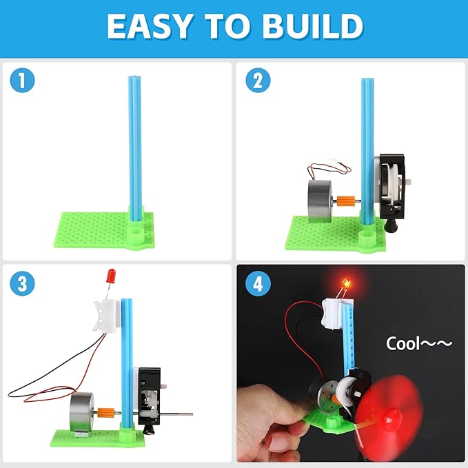 5 Bulk STEM Generator Kits for Kids, DC Motor Science Experiments, Engineering Building Projects Activities STEAM Toys, Class Educational Learning Classroom Activity, Free Energy Hand Generators Kit-CubbioJoy