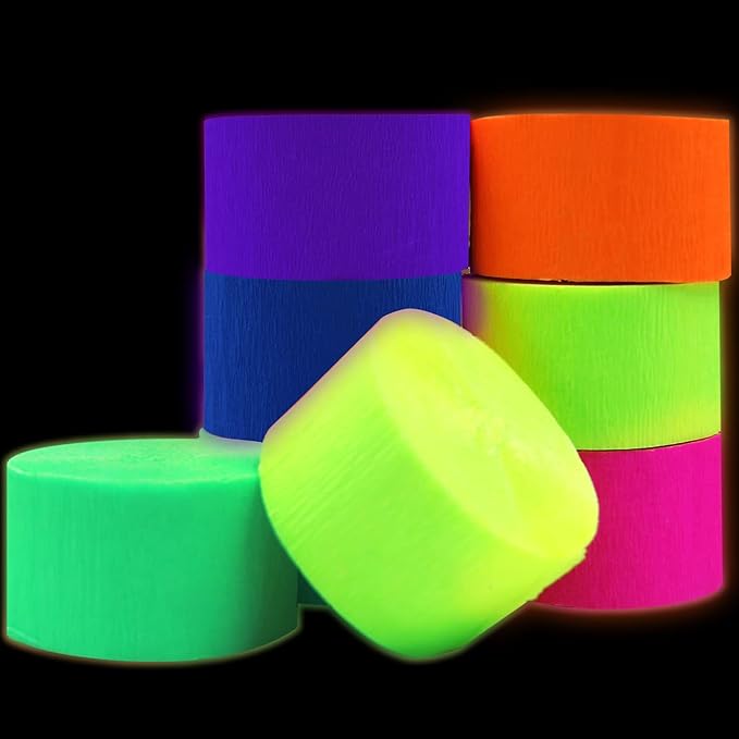 600feet Crepe Paper Streamers,6 Rolls Blacklight Party Streamer Decorations in 6 Colors for Neon Party,Wedding, Birthday, Glow Party Supplies…-CubbioJoy