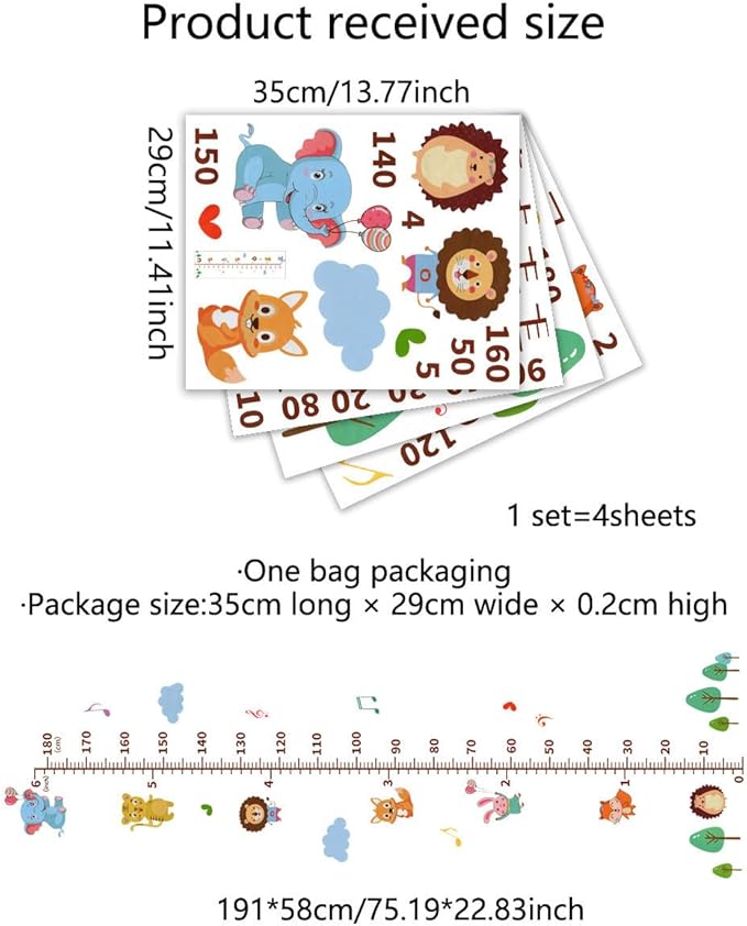 Cartoon Animals Self-adheve Vinyl Nursery Wall Decal Baby Growth Chart Sticker for Bedroom Play Room-CubbioJoy