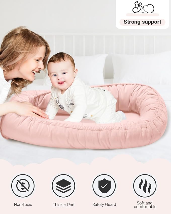 Baby Lounger for Newborn 0-24 Months, Breathable & Soft Infant Lounger, Adjustable Tummy Time Lounger for Home and Travel, Baby Girls & Boys Newborn Babies Essentials Stuff, Pink-CubbioJoy