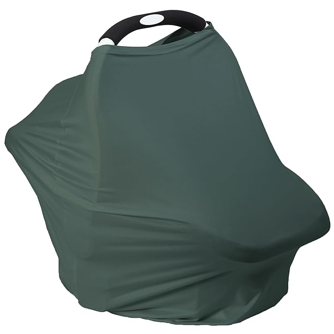 Breathable Car Seat Cover for Babies – Multi-Purpose Soft Rayon Nursing Cover for Breastfeeding, High Stretchy Infant Carseat Canopy, Stroller Cover (Smooth Rayon, Roman Green)-CubbioJoy