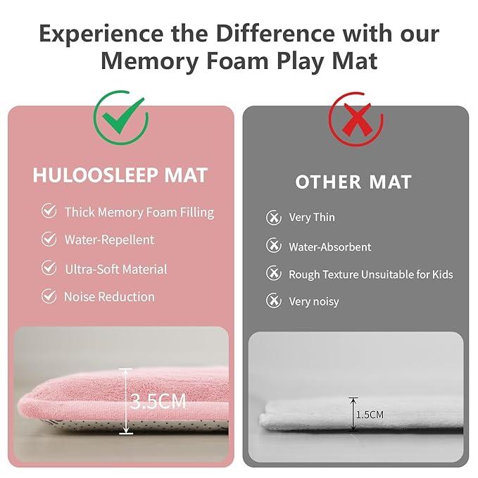 Baby Play Mat for Floor,1.3" Thick Elasti-Foam 50"×50" Playpen Mat for Tummy Time,Water Repellent Soft Coral Velvet for Toddler,Infant,Kids,Non-Slip Backing Safe for Crawling(Pink)-CubbioJoy