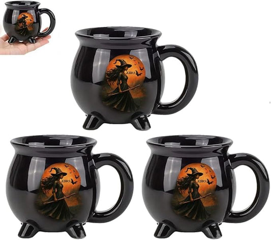 Custom Witch Cauldron Mug, Witch Themed Halloween Coffee Mug, Personalized Witches Brew Halloween Coffee Mug For Women, Besties, Family, Witches Cauldron (3 Pcs)-CubbioJoy