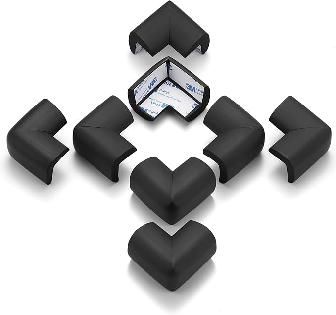 8 Pack Soft Sponge Table Corners, Corner Protector Baby, Baby Proofing Corner Guards, Pre-Taped Furniture Corner Protectors, Child Safety Furniture Bumper, Corner Protectors for furniturey, Black-CubbioJoy