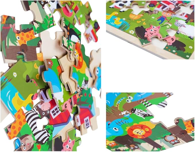Animals Wooden Jigsaw Puzzle for Kids Set of 2 - African Wildlife and Farm Animals（15 pcs） Preschool Educational Learning Toys Gift for Toddlers Boys and Girls-CubbioJoy