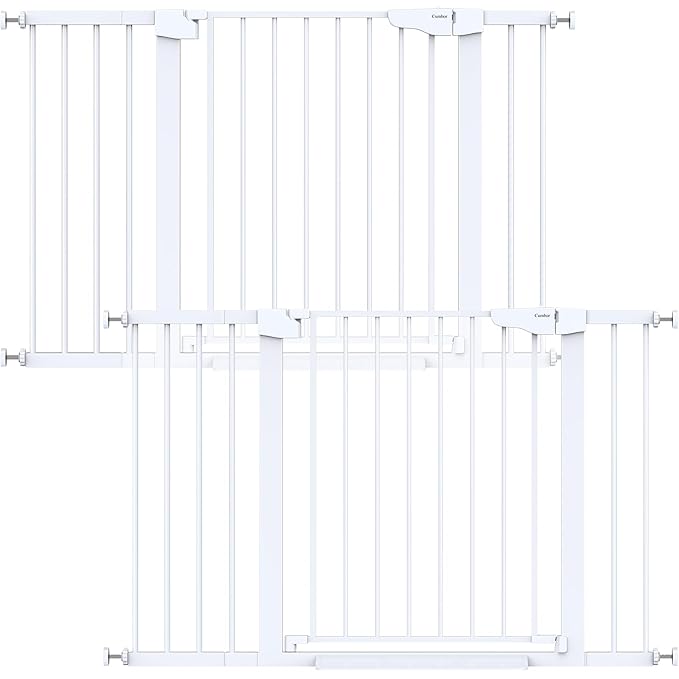 Cumbor 2 Pack 29.7"-48" Baby Gate for Stairs, Mom's Choice Awards Winner-Dog Gate for Doorways, Pressure Mounted Auto-Close Pet Gates for Dogs Indoor, Safety Child Gate with Easy Walk Thru Door,White-CubbioJoy
