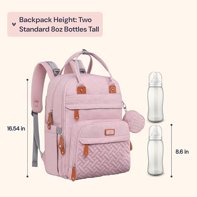 BabbleRoo Diaper Bag Backpack - Baby Essentials Travel Tote - Multi function Water Resistant Diaper Bag, Travel Essentials Baby Bag with Changing Pad, Stroller Straps & Pacifier Case - Unisex, Pink-CubbioJoy