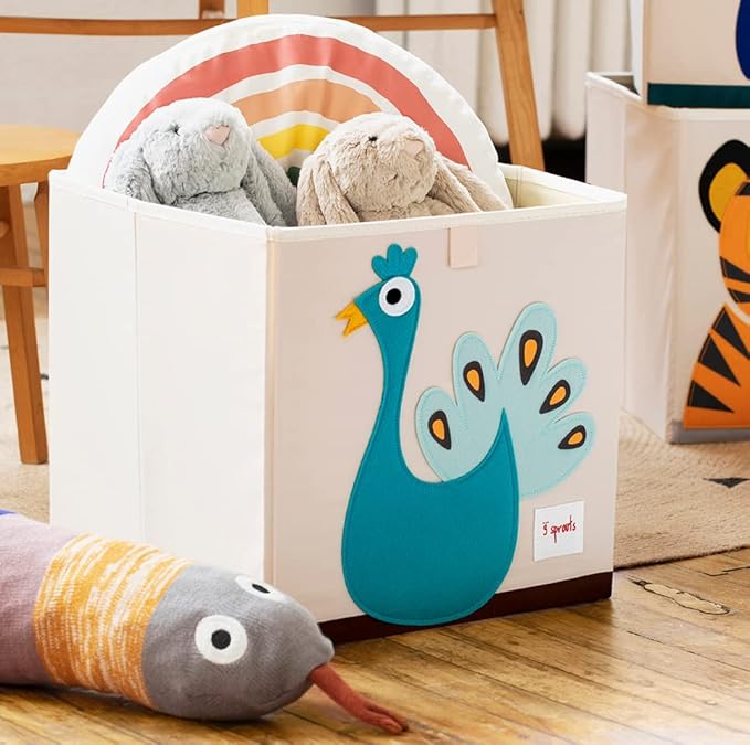 3 Sprouts Toy Storage Organizer: Toy Box Cube Organizer for Playroom, Nursery - Foldable Storage Bin - Peacock-CubbioJoy