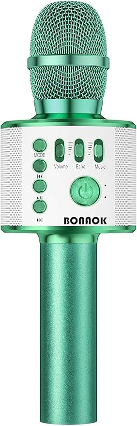 BONAOK Wireless Bluetooth Karaoke Microphone, 3-in-1 Portable Handheld Mic Speaker for All Smartphones, Gifts for Boys Kids Adults All Age Q37(Green)-CubbioJoy