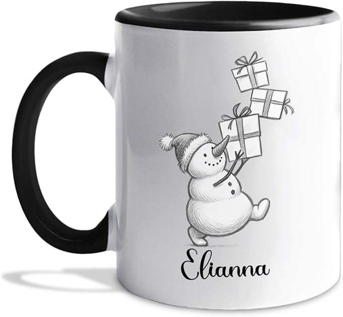 Customized Snowman White Coffee Cups Gift For Daughter Son Kids, Unique Snowman Accent Coffee Mug 11 15 Oz, Personalized Name Snowmen Ceramic Teacup Gift For Boyfriend Girlfriend Birthday Christmas-CubbioJoy