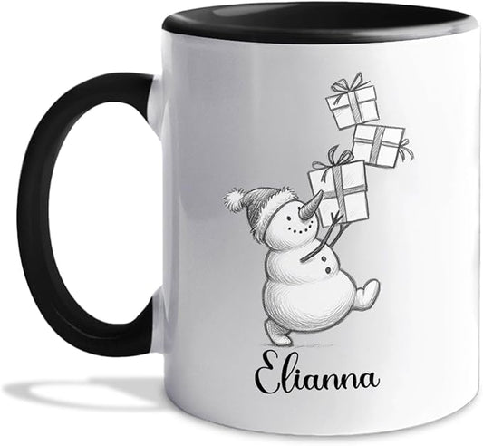 Customized Snowman White Coffee Cups Gift For Daughter Son Kids, Unique Snowman Accent Coffee Mug 11 15 Oz, Personalized Name Snowmen Ceramic Teacup Gift For Boyfriend Girlfriend Birthday Christmas-CubbioJoy