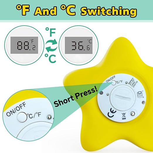 Baby Bath Thermometer, Infant Digital Water Thermometer Safety with 3 Color Backlit and Temperature Warning, Room Thermometers Floating Toy for Infant, Toddler, Bathtub, Swimming Pool (Yellow)-CubbioJoy