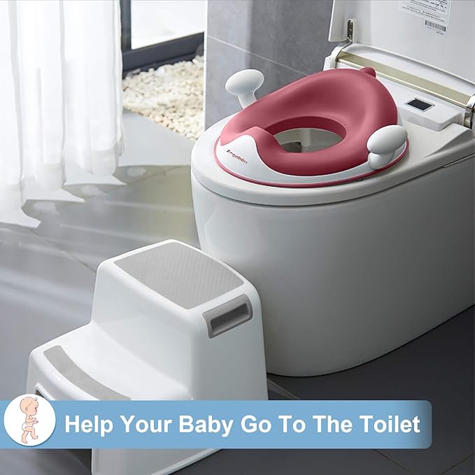 ANGELBLISS Baby Potty Training Toilet Seat with Soft Cushion Handles, Haute Collection, Double Anti-Slip Design and Splash Guard for Boys and Girls (Dark Pink)-CubbioJoy