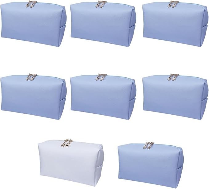 Bridesmaid Proposal Gifts Letter Cosmetic makeup bag bulk for Wedding Party Favors Bachelorette party decorations Toiletry Organizer Bag Makeup Case Gift (8, White&Dusty Blue)-CubbioJoy