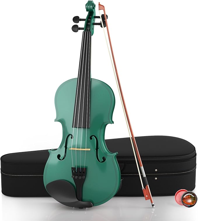 4/4 Beginner Violin Kit for Adults, Complete Full Size Violin Set with Portable Case, Bow, Rosin, Green-CubbioJoy