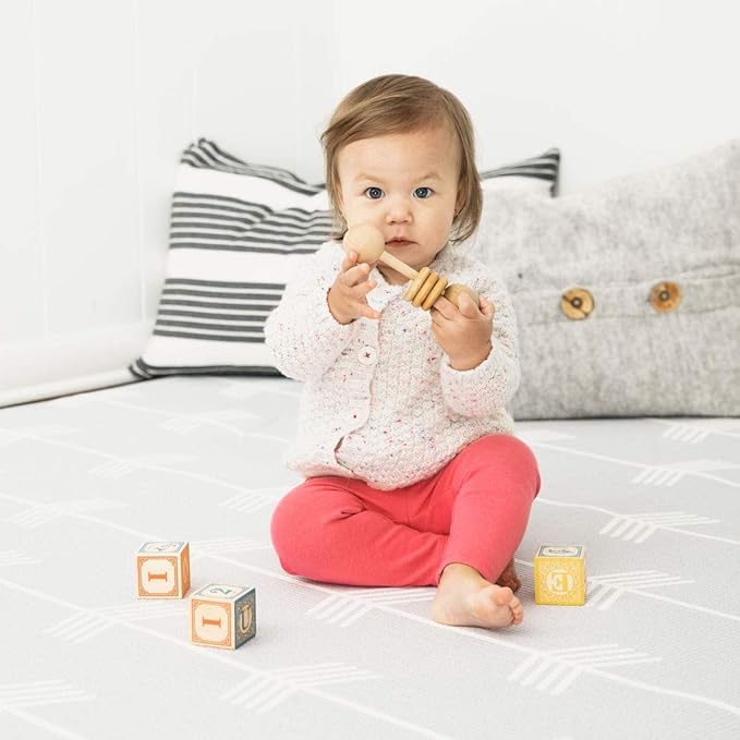 Baby Care Play Mat (Medium, Nordic Trails - Morning Fog Arrows) 73’’ x 49’’ Original One-Piece Reversible Rollable Waterproof Play Mat for Infants, Babies, Toddler, and Kids-CubbioJoy