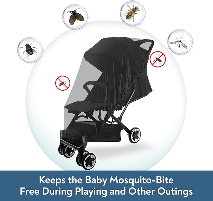 2 Pack Baby Mosquito Net for Stroller, Playard & Bassinet, Reusable Bug Net for Cradles, Carrier, Pack and Plays and Portable Mini Crib, Baby Playpen Mosquito, Black-CubbioJoy