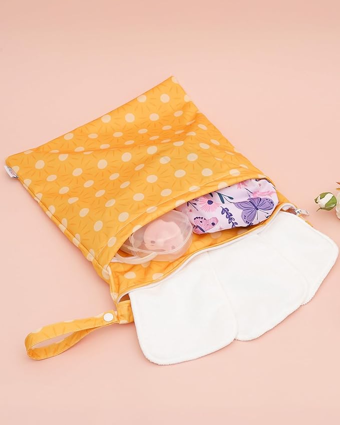 ALVABABY 3 Cloth Diaper Wet Dry Bags Waterproof Reusable with Two Zippered Pockets Travel Beach Pool Daycare Soiled Baby Items Yoga Gym Bag for Swimsuits or Wet Clothes Small medium Large 3L-SML06-CubbioJoy