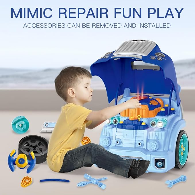 Interactive Truck Engine Toy with Removable Parts - Lights, Sounds, and Fun for Young Mechanics -Unleash Their Creativity and Motor Skills with This Truck Engine Toy (Bule)-CubbioJoy