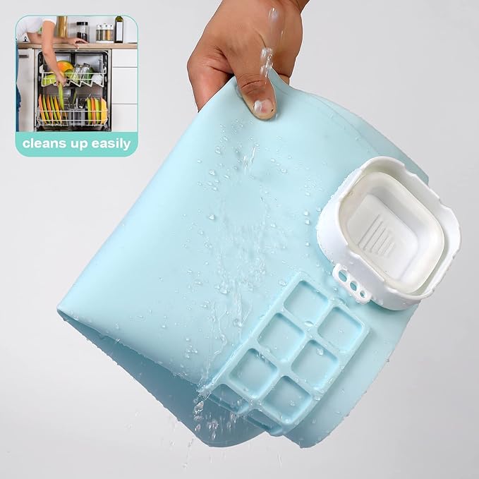 AWOKE Silicone Painting Mat - 20"X16" Silicone Art Mat with 1 Water Cup for Kids - Craft Mat has12 Color Dividers - 2 Paint Dividers (Blue),Toddler Activities,3 4 5 Year Old Girl Boy Birthday Gifts-CubbioJoy