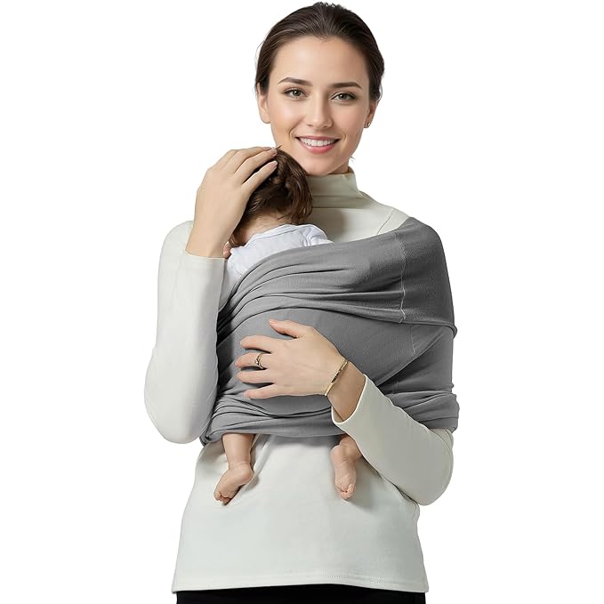 Baby Wrap Carrier, Lightweight Baby Wearing Wraps for Newborn and Infant, Soft Swaddle Holder Carrier, Cozy Baby Sling 7-35 lbs Grey-CubbioJoy
