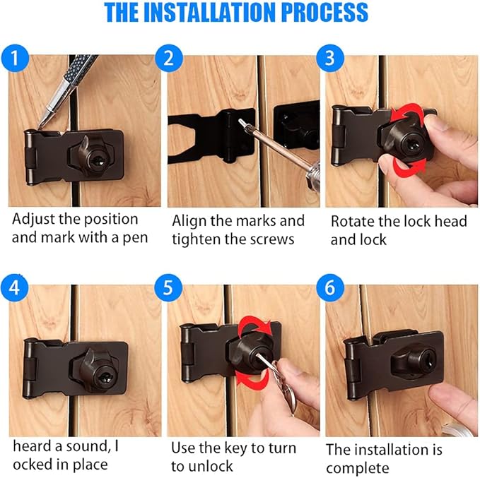 2 Packs Keyed Hasp Locks Twist Knob Keyed Locking Hasp for Small Doors, Cabinets and More,Stainless Steel Steel, Hasp Lock Catch Latch Safety Lock Door Lock with Keys (4inch, Bliack)-CubbioJoy