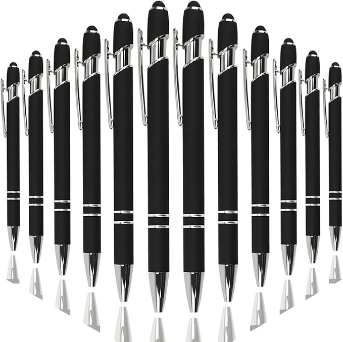 Ballpoint Pen with Stylus Tip, Soft Touch Click Metal Pen, 1.0mm Medium Point, Black Ink, 12 Count(Black)-CubbioJoy