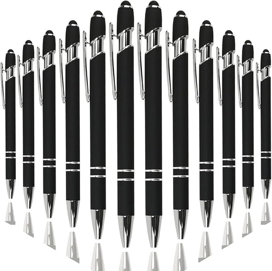 Ballpoint Pen with Stylus Tip, Soft Touch Click Metal Pen, 1.0mm Medium Point, Black Ink, 12 Count(Black)-CubbioJoy