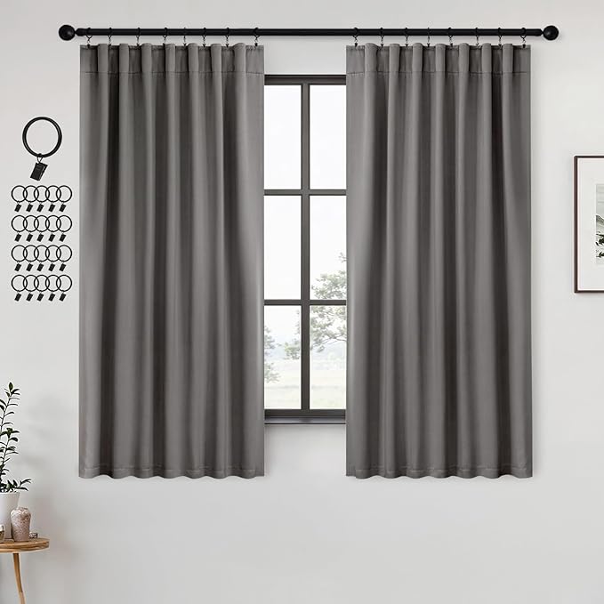 ANRODUO Back Tab Blackout Curtains for Bedroom Living Room, Rod Pocket Pinch Pleated Thermal Insulated Room Darkening Curtains 36 Inches Long 2 Panels, Grey, 42 x 36 Inch-CubbioJoy