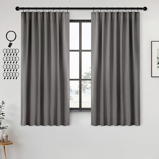 ANRODUO Back Tab Blackout Curtains for Bedroom Living Room, Rod Pocket Pinch Pleated Thermal Insulated Room Darkening Curtains 36 Inches Long 2 Panels, Grey, 42 x 36 Inch-CubbioJoy
